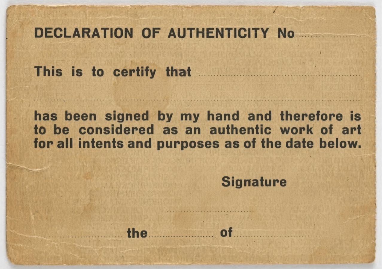 Declaration of Authenticity blank form — issued with every authenticated American Iron Gall Print