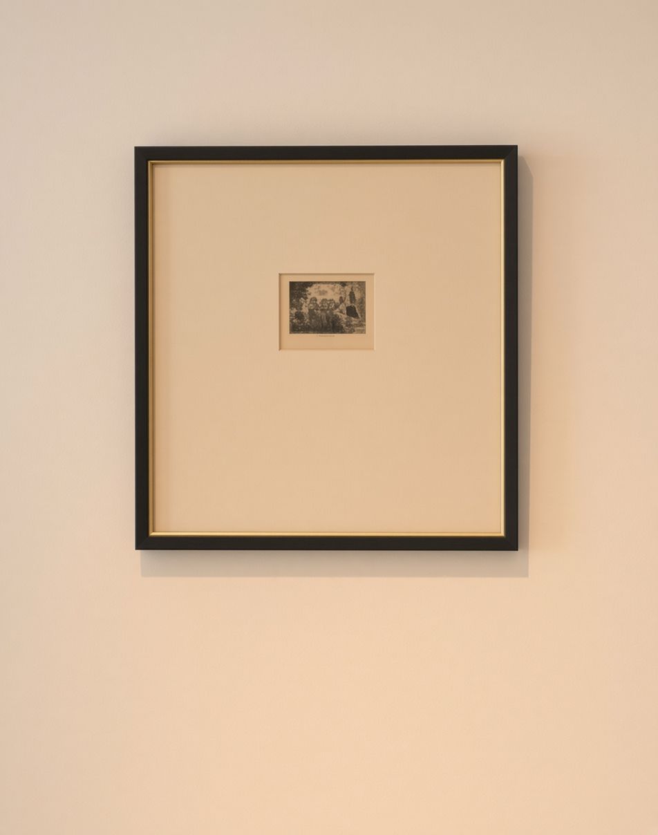 American Iron Gall Print framed and mounted — black frame, gold liner, generous cream mat